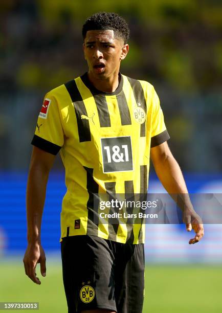 Jude Bellingham of Dortmund is seenduring the Bundesliga match between Borussia Dortmund and Hertha BSC at Signal Iduna Park on May 14, 2022 in...