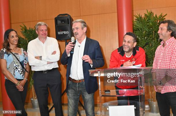 Sprint champion Christine Arron, Champigny mayor Laurent Jeanne, Frederic Thiriez, David Donadei and a guest attend CiteStars Football Match Cocktail...