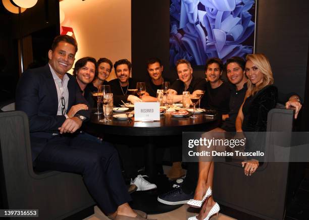 Bill Rancic, Beau Swayze, Ryan Good, Taylor Lautner, Jason Kennedy, Steven Clooneck and Giuliana Rancic celebrate the grand opening of RPM Italian at...