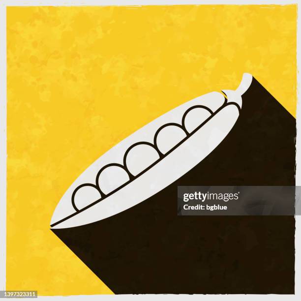 エンドウ。テクスチャ付きの黄色の背景に長い影が付いたアイコン - エンドウマメの鞘点のイラスト素材／クリップ�アート素材／マンガ素材／アイコン素材