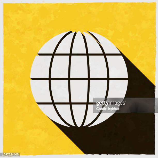 world. icon with long shadow on textured yellow background - equator line stock illustrations