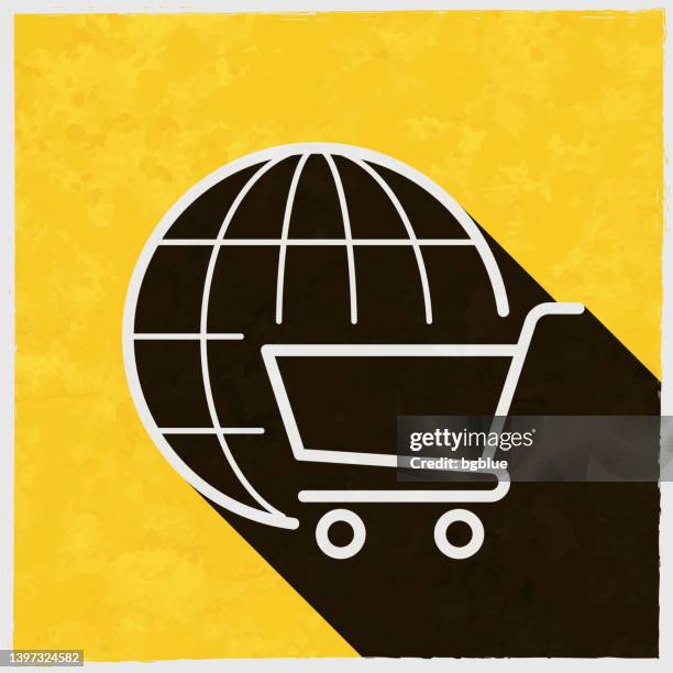 e-commerce. icon with long shadow on textured yellow background - basket texture stock illustrations