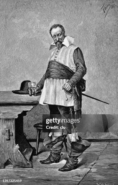 the old knight drinks a pint while standing at the table - fruit punch stock illustrations