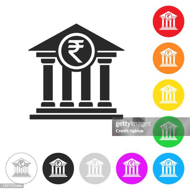bank with indian rupee sign. icon on colorful buttons - museum icon color circle stock illustrations