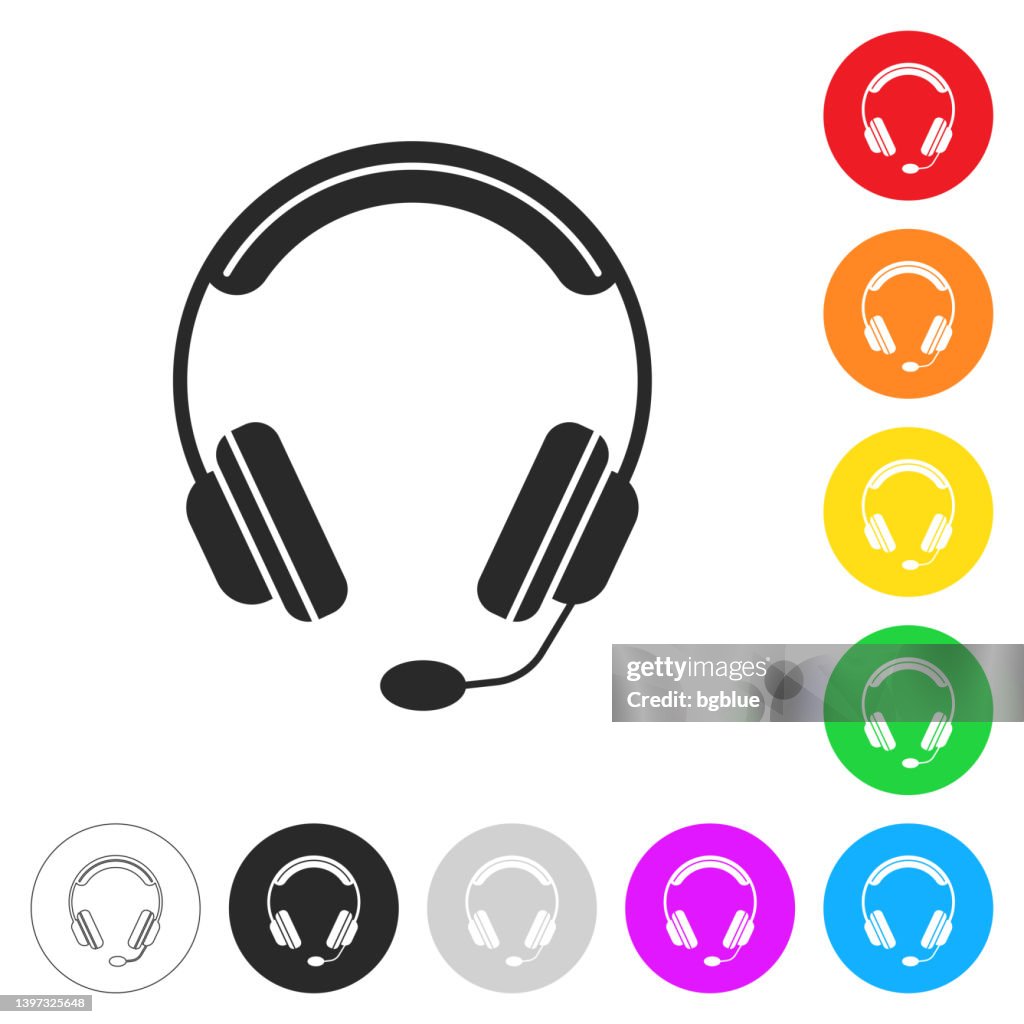 Headset. Icon on colorful buttons