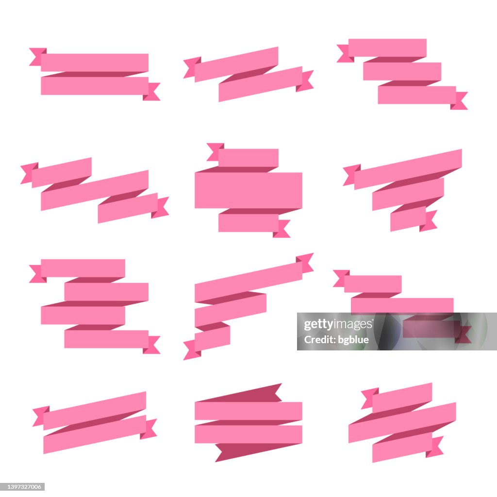 Set Of Pink Ribbons Banners Design Elements On White Background High ...