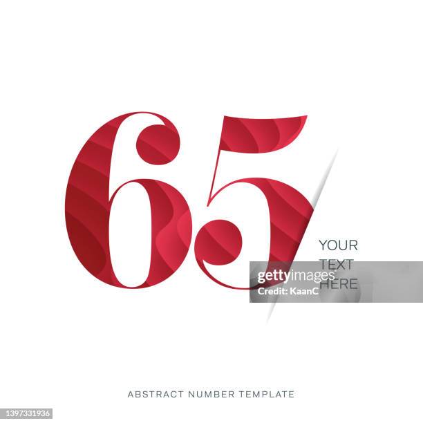ilustraciones, imágenes clip art, dibujos animados e iconos de stock de plantilla de número abstracto. plantilla de número de aniversario aislada, etiqueta de icono de aniversario, ilustración de stock de símbolo de aniversario - número 65