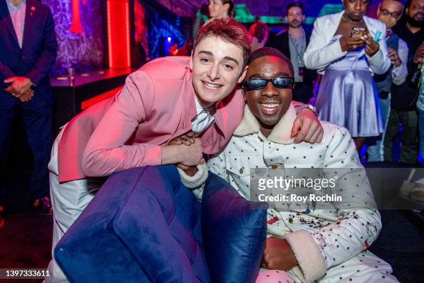 Noah Schnapp and Caleb Mclaughlin attend Netflix's "Stranger Things" season 4 premiere after party at Netflix Brooklyn on May 14, 2022 in Brooklyn,...