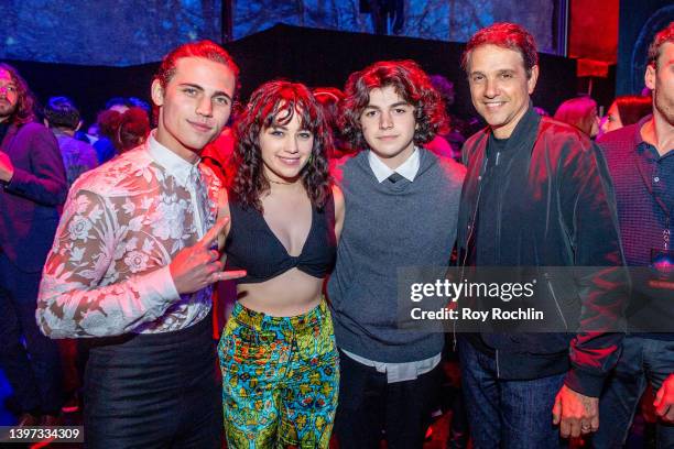 Tanner Buchanan, Mary Mouser, Griffin Santopietro and Ralph Macchio attend Netflix's "Stranger Things" season 4 premiere after party at Netflix...