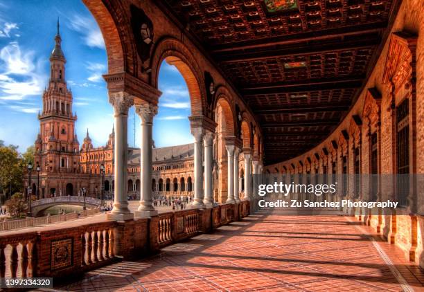 plaza de españa, seville - seville spain stock pictures, royalty-free photos & images