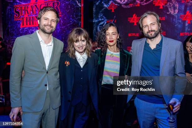 Ross Duffer, Winona Ryder, Carmen Cuba and Matt Duffer attend Netflix's "Stranger Things" season 4 premiere after party at Netflix Brooklyn on May...