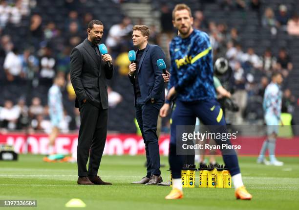 Rio Ferdinand, former Manchester United player and BT Sport pundit speaks to Jake Humphrey prior to the Premier League match between Tottenham...