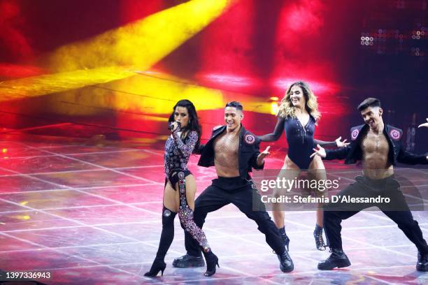 Chanel, representing Spain, performs on stage during the Grand Final show of the 66th Eurovision Song Contest at Pala Alpitour on May 14, 2022 in...