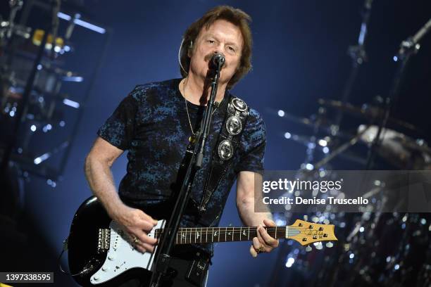 Guitarist/singer Tom Johnston of The Doobie Brothers performs at Zappos Theater At Planet Hollywood Resort & Casino on May 13, 2022 in Las Vegas,...