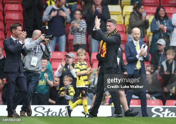 Incoming Watford FC Manager Rob Edwards interacts with the crowd ahead of the Premier League match between Watford and Leicester City at Vicarage...