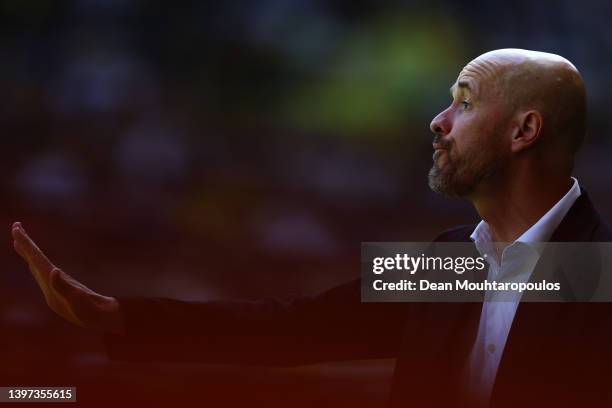 Ajax Head Coach / Manager, Erik ten Hag gives his players instructions from the side lines during the Dutch Eredivisie match between Vitesse and Ajax...