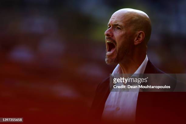 Ajax Head Coach / Manager, Erik ten Hag gives his players instructions from the side lines during the Dutch Eredivisie match between Vitesse and Ajax...