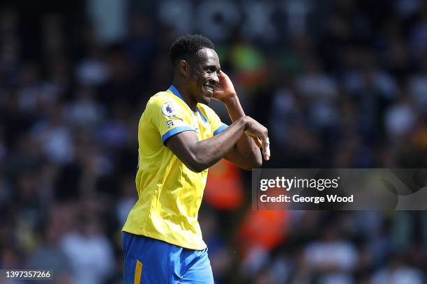 Danny Welbeck of Brighton & Hove Albion celebrates scoring their side's first goal during the Premier League match between Leeds United and Brighton...