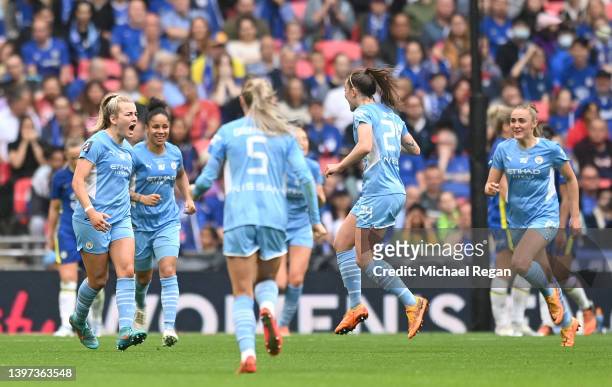 Lauren Hemp of Manchester City celebrates after scoring their team's first goal during the Vitality Women's FA Cup Final match between Chelsea Women...