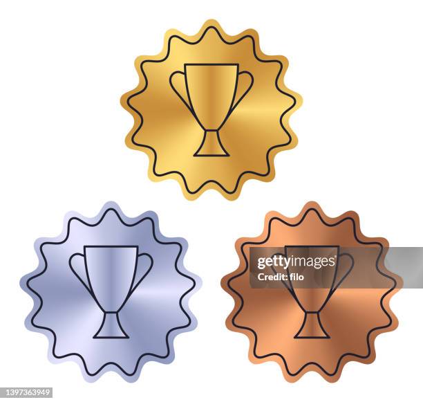 ilustraciones, imágenes clip art, dibujos animados e iconos de stock de gold silver bronze award trophy prize winner design element symbol icon - tercer lugar
