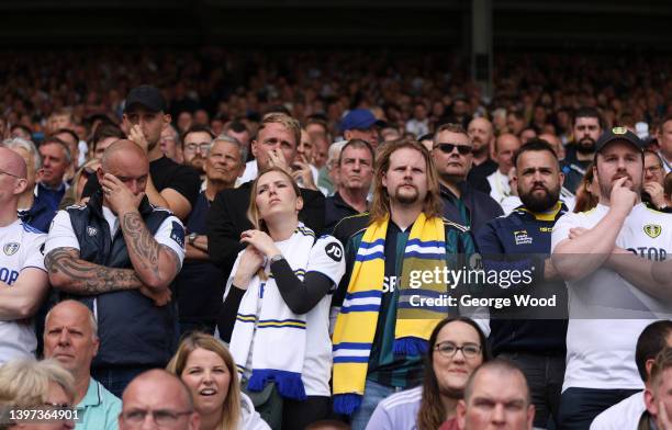 General view as Leeds United react during the Premier League match between Leeds United and Brighton & Hove Albion at Elland Road on May 15, 2022 in...