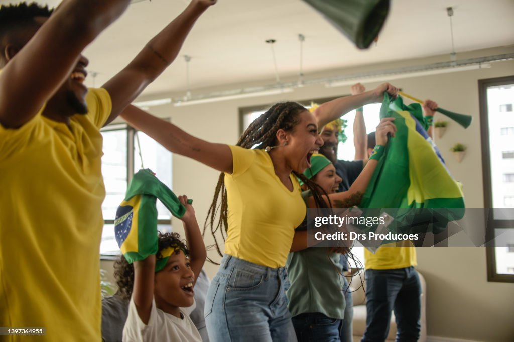 Brazil fans celebrating goal