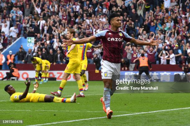 Ollie Watkins of Aston Villa celebrates scoring their side's first goal during the Premier League match between Aston Villa and Crystal Palace at...