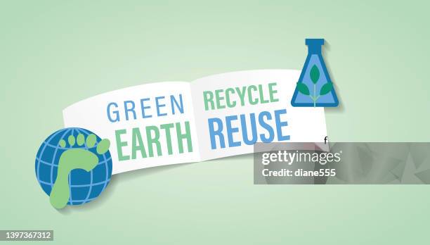 reuse recycle - flat color environment banner sticker - beaker logo stock illustrations