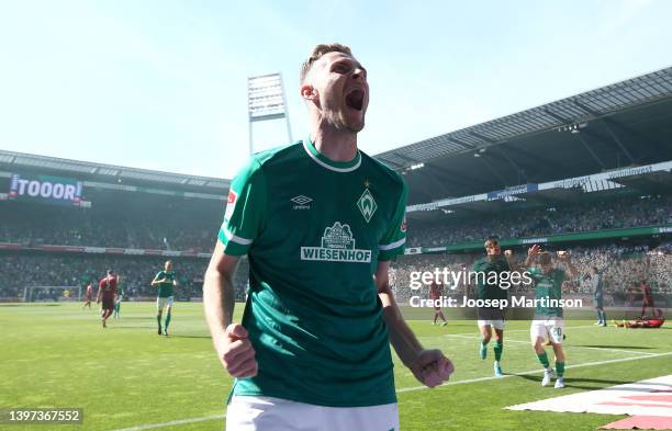 Marvin Ducksch of SV Werder Bremen celebrates scoring their side's second goal during the Second Bundesliga match between SV Werder Bremen and SSV...