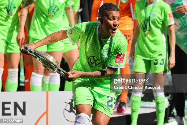 Shanice van de Sanden of Wolfsburg celebrates after winning the German Champions after the FLYERALARM Frauen-Bundesliga match between VfL Wolfsburg...