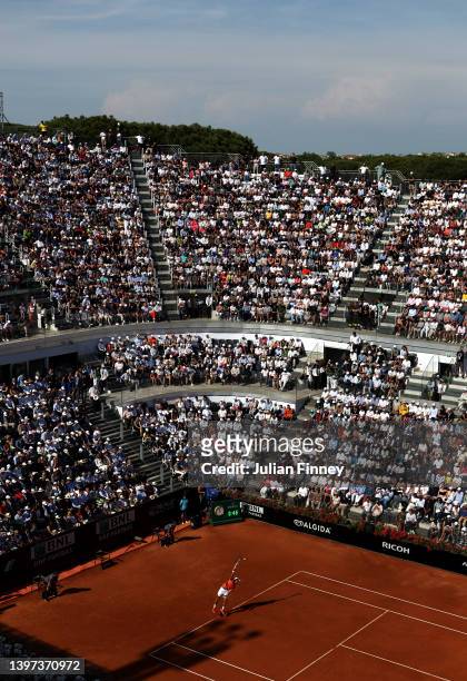 General view inside the stadium as Novak Djokovic of Serbia serves against Stefanos Tsitsipas of Greece during the Men's Single's Final on Day 8 of...