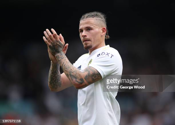 Kalvin Phillips of Leeds United applauds their fans after the final whistle of the Premier League match between Leeds United and Brighton & Hove...