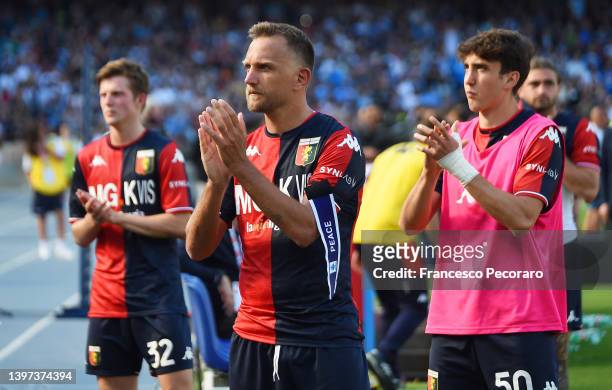 Domenico Criscito of Genoa CFC applauds their fans after the final whistle of the Serie A match between SSC Napoli and Genoa CFC at Stadio Diego...