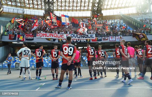 Players of Genoa CFC interact with the crowd after the final whistle of the Serie A match between SSC Napoli and Genoa CFC at Stadio Diego Armando...