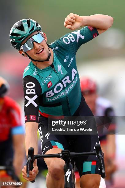 Jai Hindley of Australia and Team Bora - Hansgrohe celebrates winning during the 105th Giro d'Italia 2022, Stage 9 a 191km stage from Isernia to...