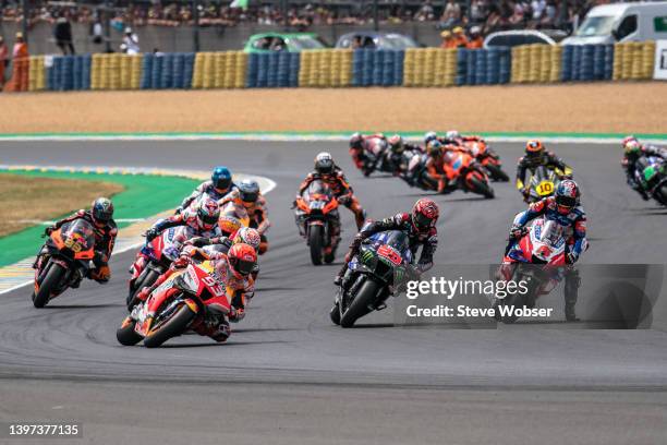 MotoGP start at turn two during the race of the MotoGP SHARK Grand Prix de France at Bugatti Circuit on May 15, 2022 in Le Mans, France.