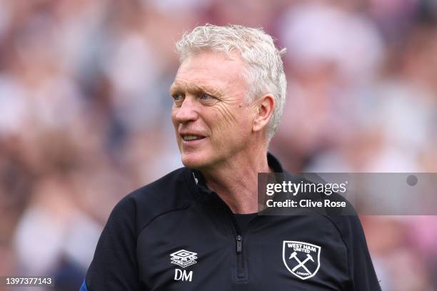 David Moyes, Manager of West Ham United interacts with the crowd following their final Home Game for West Ham United during the Premier League match...