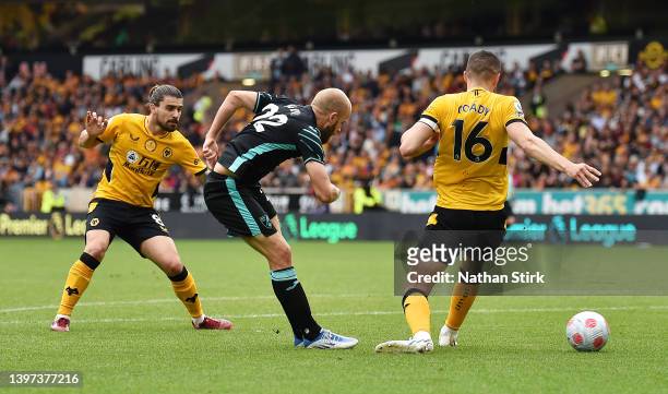 Teemu Pukki of Norwich City scores their team's first goal during the Premier League match between Wolverhampton Wanderers and Norwich City at...
