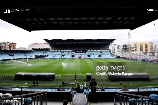 General view inside the stadium prior to the LaLiga Santander match between RC Celta de Vigo and Elche CF at Abanca-Balaídos on May 15, 2022 in Vigo,...