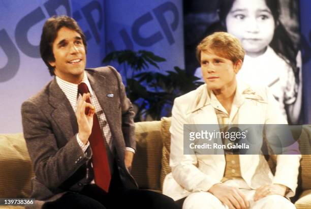 Actor Henry Winkler and Actor Ron Howard attend the 1978 United Cerebral Palsy Telethon on February 4, 1978 in Los Angeles, California.