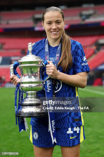 Fran Kirby of Chelsea celebrates with the Vitality Women's FA Cup trophy after their sides victory during the Vitality Women's FA Cup Final match...