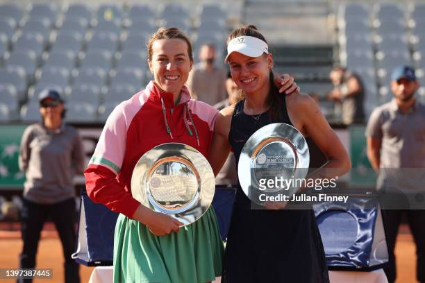 Anastasia Pavlyuchenkova and Veronika Kudermetova celebrate with the Internazionali BNL D'Italia Women's Doubles winners trophies during the...