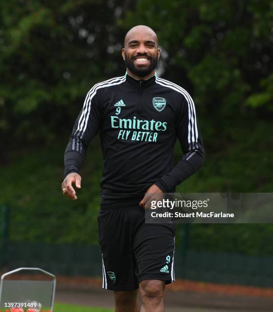 Alex Lacazette of Arsenal during a training session at London Colney on May 15, 2022 in St Albans, England.