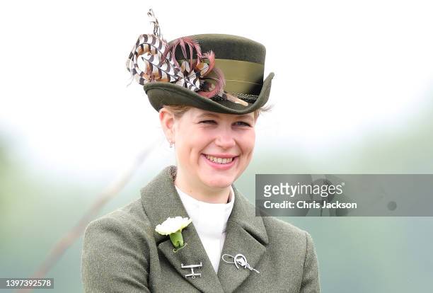 Lady Louise Windsor, wearing a brooch from the Duke of Edinburgh, attends day four of the Royal Windsor Horse Show at Home Park on May 15, 2022 in...