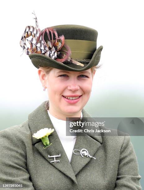 Lady Louise Windsor, wearing a brooch from the Duke of Edinburgh, attends day four of the Royal Windsor Horse Show at Home Park on May 15, 2022 in...