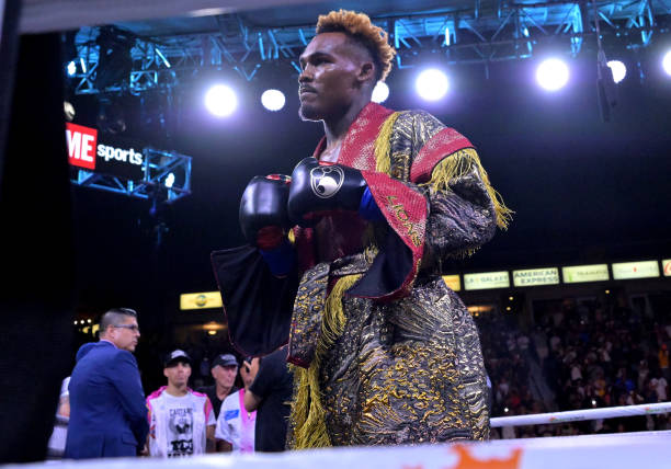 Jermell Charlo enters the ring for his super middleweight title fight against Brian Castano at Dignity Health Sports Park on May 14, 2022 in Carson,...