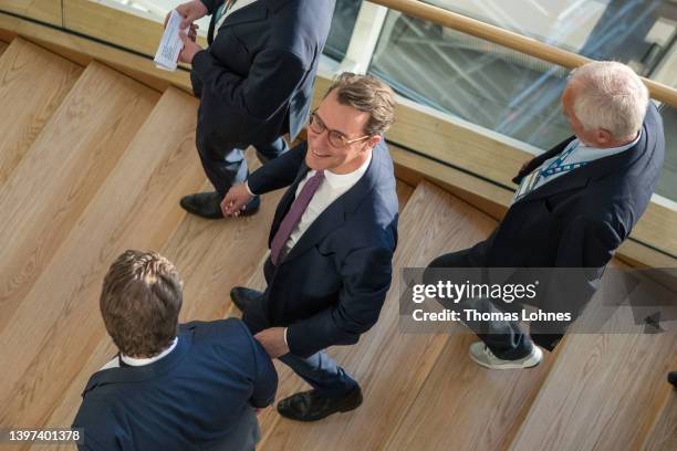 Hendrik Wuest, incumbent and top candidate of the German Christian Democrats , walkes to a media statements after his good results in state elections...