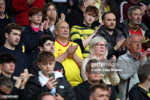 Fans during the Premier League match between Watford and Leicester City at Vicarage Road on May 15, 2022 in Watford, England.
