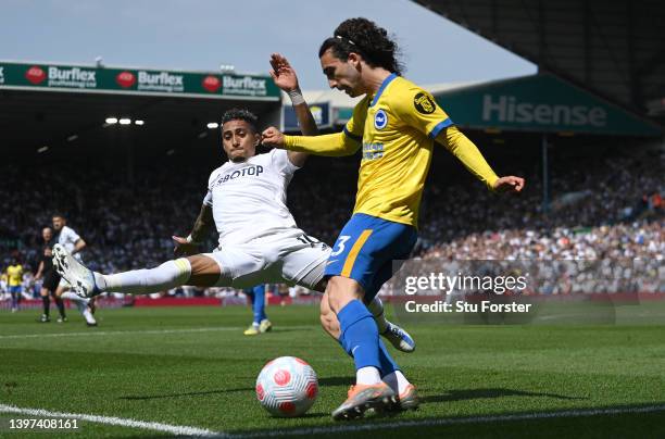 Leeds United player Raphina challenges Brisgton full back Marc Cucurella during the Premier League match between Leeds United and Brighton & Hove...