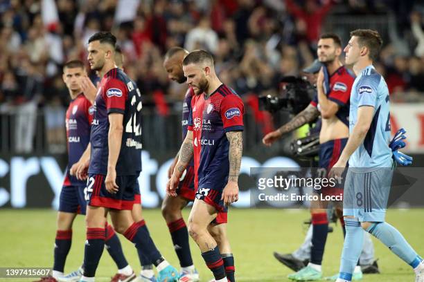 The players of Cagliari disappointed with the defeat during the Serie A match between Cagliari Calcio and FC Internazionale at Sardegna Arena on May...